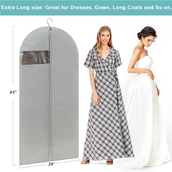 4 Pack - 65" Dress Garment Bags for Hanging Clothes, Dress Bags for Gowns Long - Picture 6 of 7